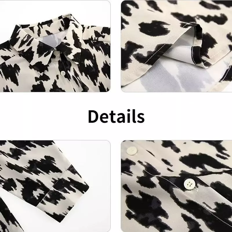 Zestawy damskie Leopard Fashion nowy seksowny skręcić w dół kołnierz wszystkie mecze luźne koszule przednia szczelina A-line spódnice z wysokim stanem kobieta Ulzzang