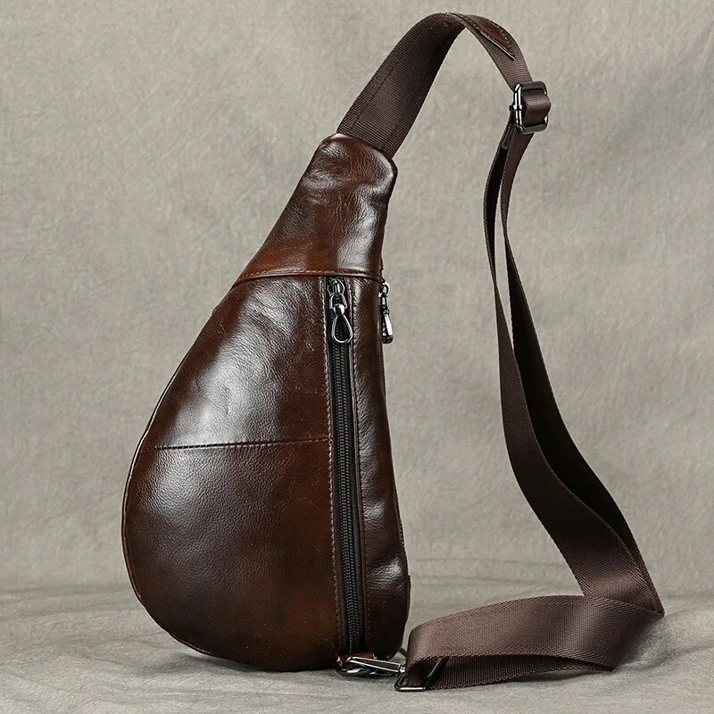 Fashion Genuine Leather Men's Chest Vintage Cowhide Male Shoulder Messenger Casual Crossbody Outdoor Sling Bag