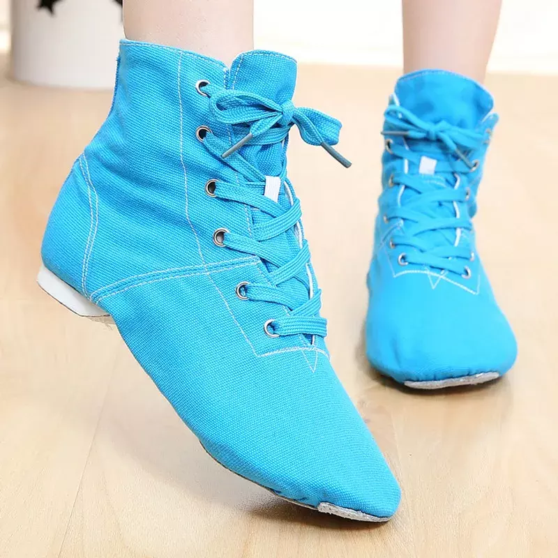 Cheap New Soft Canvas Men Women Sports Jazz Dance Shoes Lace Up Dancing Boots Blue Red Black Camel Green White Sneakers