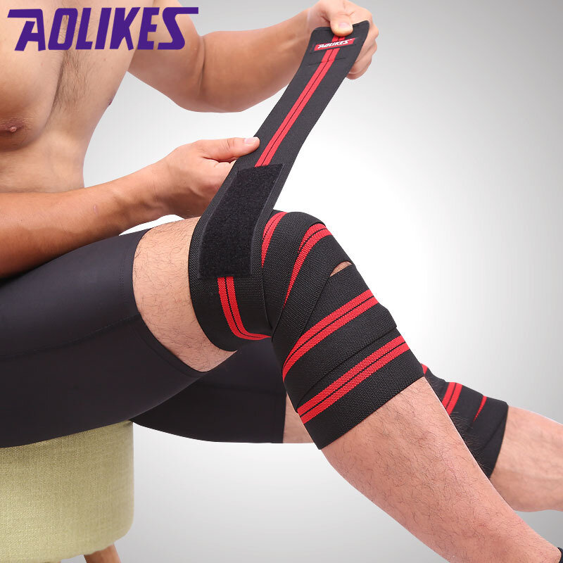 1 buah tali Gym bertekanan berat Brace lutut angkat latihan kompresi membungkus perban elastis berlari basket bantalan lutut