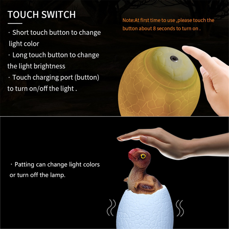 3D Night Light Oviraptor Egg Desk Lamp 16 Color Touch Remote Control Cartoon Table Lamps for Kid Home Decor