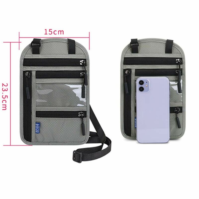 Zipper Protetora Coin Purse Organizador do cartão de crédito de viagem RFID Crossbody Bag Shoulder Passport Bag Halter Passport Holder