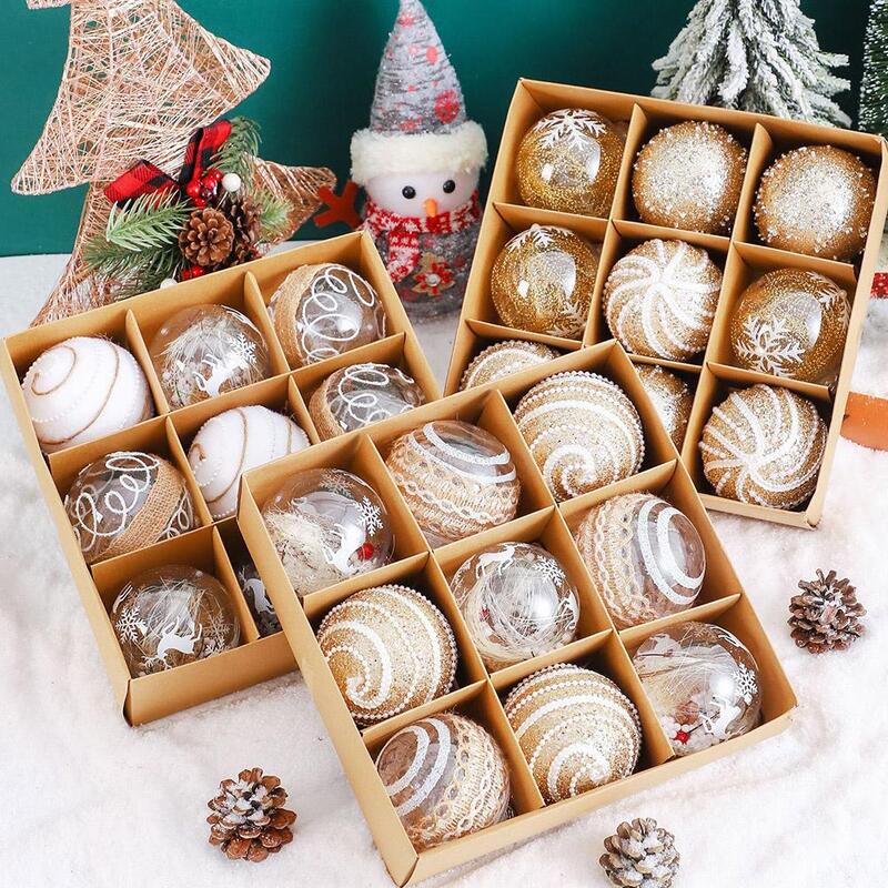 Caja de regalo de bola de Navidad colorida, adornos decorativos de árbol de Navidad, decoración de escena de ventana de espectáculo, accesorios de fotos Ins, champán, 8cm