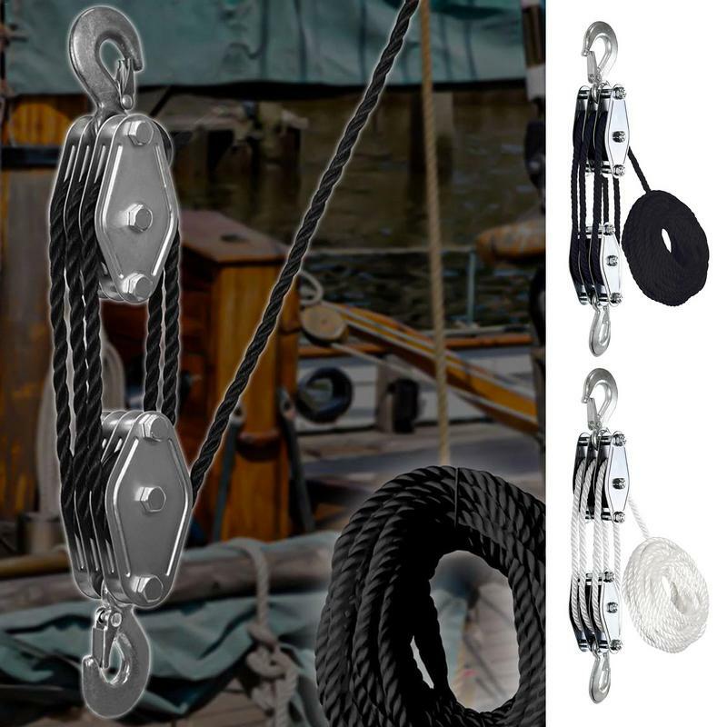 Rope Pulley Hoist, Block and Tackle, Heavy Duty Polia System, 3:1 Lifting Power, Breaking Strength, 50 ft, 2200 Lbs, 3/8