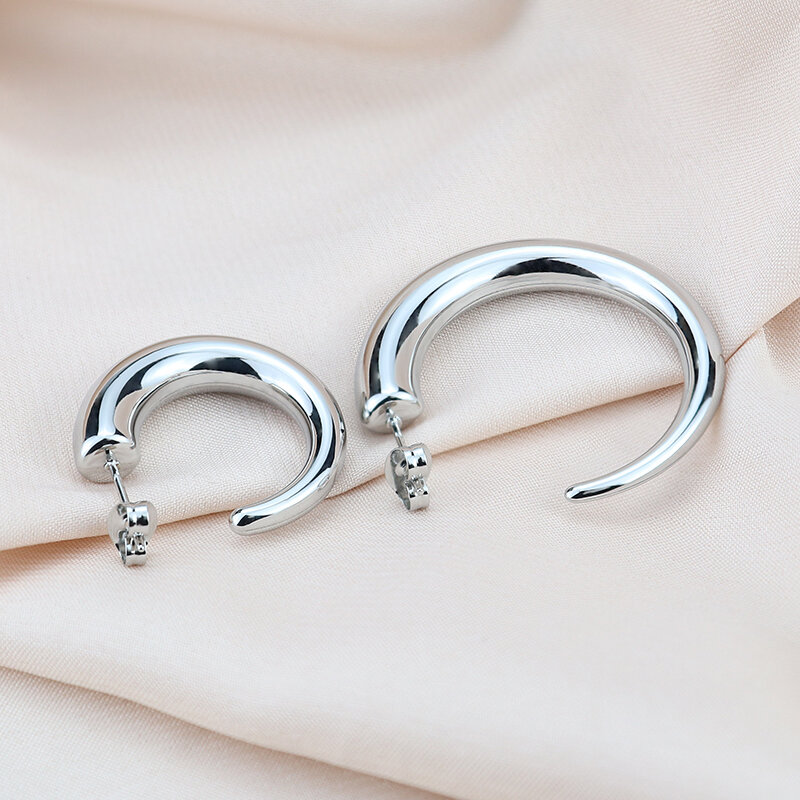 C-Shaped Retro Hollow Earrings With Large Circle Earrings Women's Stainless Steel Harbor Wind Earrings Drop Semi-Round