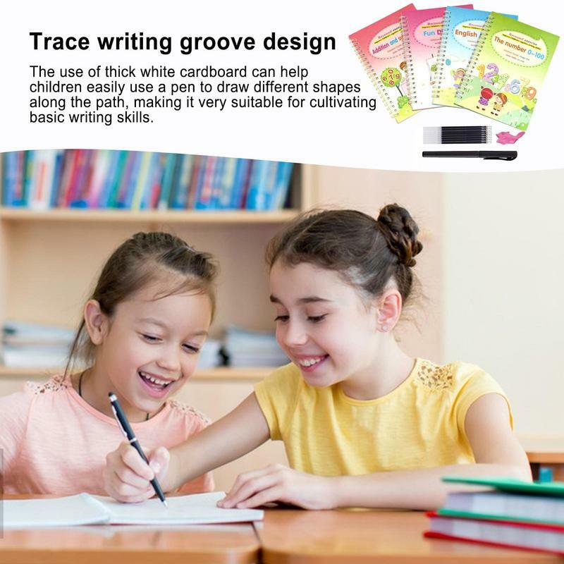 Pratica di scrittura a mano scanalata 4 quaderni di pratica riutilizzabili per bambini libro di scrittura a mano con pratica di scrittura a mano di Design scanalato per