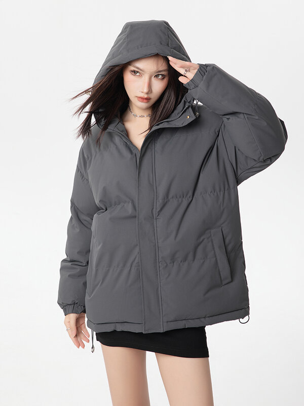 Abrigo de algodón básico americano para mujer, Parkas cortas gruesas y cálidas con capucha, chaqueta de pan, ropa de nieve