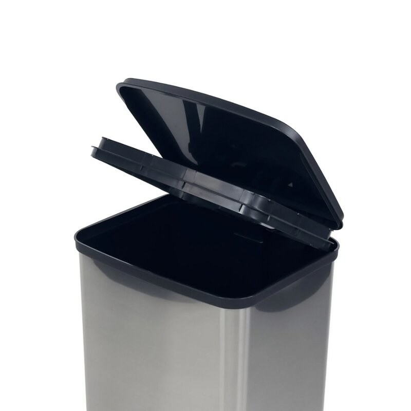13.2 Gallon Trash Can. Plastic Rectangular Step Kitchen Trash Can, Silver