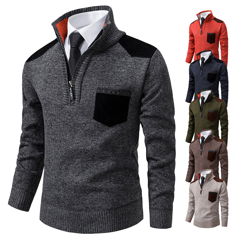 Pullover autunno inverno uomo mezza cerniera maglione cappotto y2k maglia Polo maglieria alla moda in pile spesso caldo abbigliamento maschile