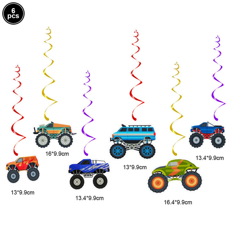 Truck Birthday Party Supplies Happy Birthday Banner Monster Truck Banner Bunting Flags Hanging Swirls Balloons Cupcake Toppers