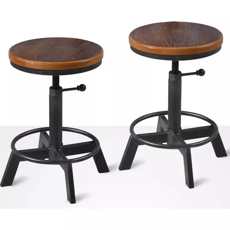 Conjunto de 2 cadeiras rústicas de altura contrária para cozinha, cadeira de bar regulável, 17,7-24 polegadas