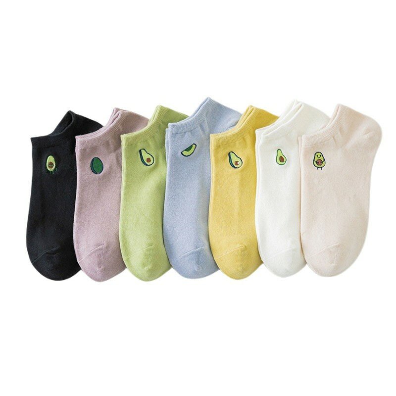 Socks For Women Cute Avocado Embroidered Cotton Socks Simple Stylish Versatile College Style Women's Shallow Mouth Socks I128