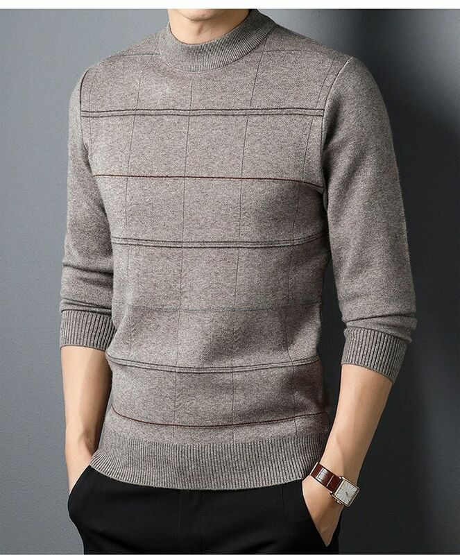Мужская кашемировая водолазка из смеси хлопка, осенне-зимний пуловер с круглым вырезом, джемпер для мужчин, модель R169