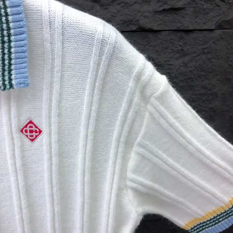 Мужская Трикотажная жаккардовая рубашка-поло, повседневная Однотонная футболка с полосатым воротником и короткими рукавами, дышащая брендовая одежда, 2024