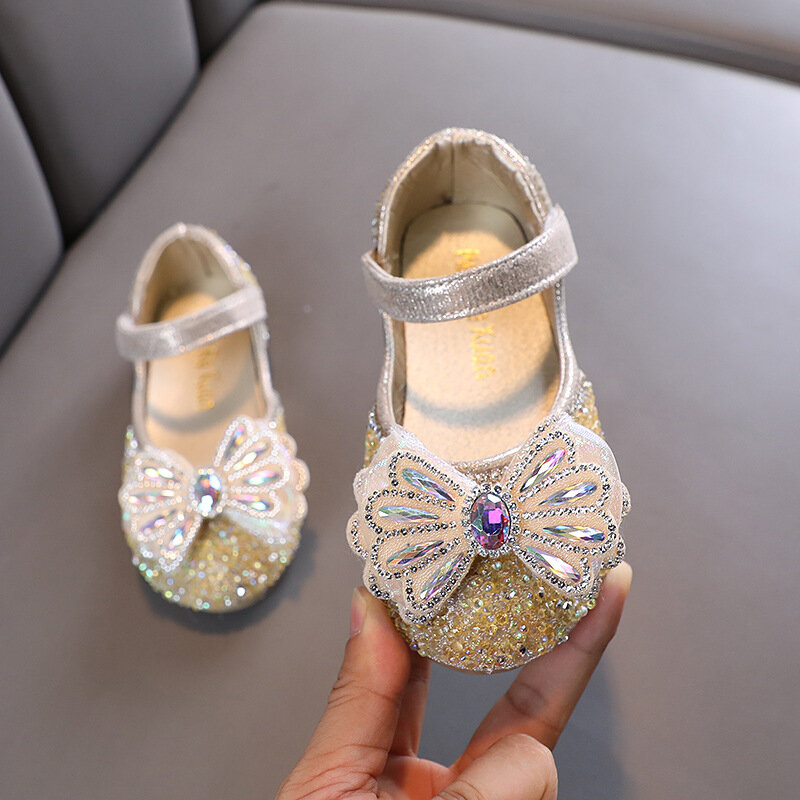Dziecięce płaskie buty dziecięce Bling Dress buciki szkoły dziewczyny Princess PU skórzane buty antypoślizgowe płytkie dziecięce miękkie dno Mary Janes