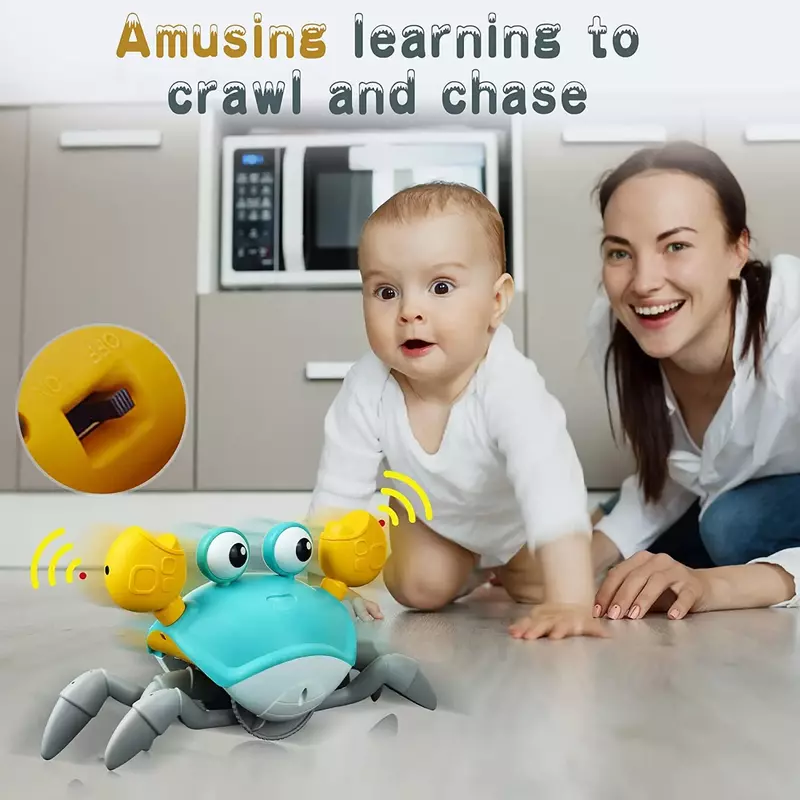 Juguete de cangrejo para gatear, juguete interactivo divertido para bailar, caminar y mover, inducción sensorial para bebés
