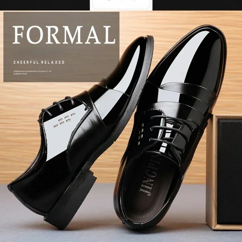 Zapatos de vestir de negocios para hombre, calzado Oxford de charol de lujo, de cuero de alta calidad