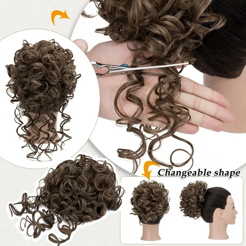 Snoilite синтетический спутанный пучок волос кусок 100 г Эластичный шнурок свободные волнистые вьющиеся волосы булочки волосы удлинители для женщин Омбре