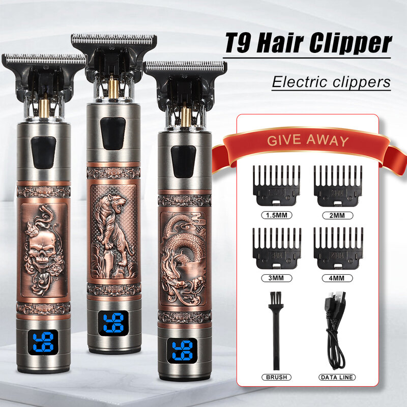 Venda quente do vintage t9 elétrica sem fio máquina de corte cabelo profissional aparador barbeiro para homens clipper shaver barba mais leve