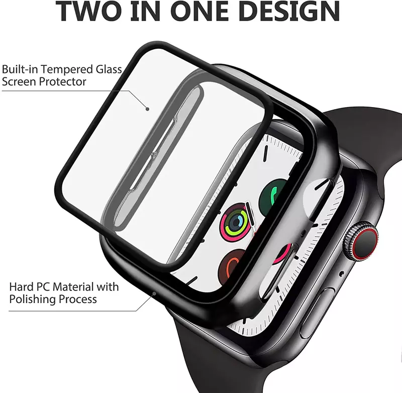 Vidro Temperado e Capa para Apple Watch, PC Bumper, Capa Protetora de Tela, iWatch Série 7, 6, 5, 4, SE, 8, 41mm, 45mm, 42mm, 38 milímetros, 44 milímetros, 40 milímetros