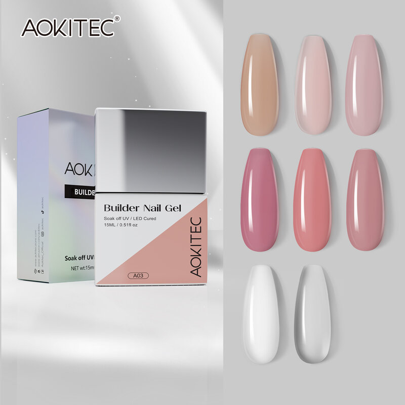 Aokitec 15ml builder nagel gel gel set 2/3/8pcs biab builder gel politur apex & c-kurve nagels trukturen verlängerungen verstärkter gel nagel