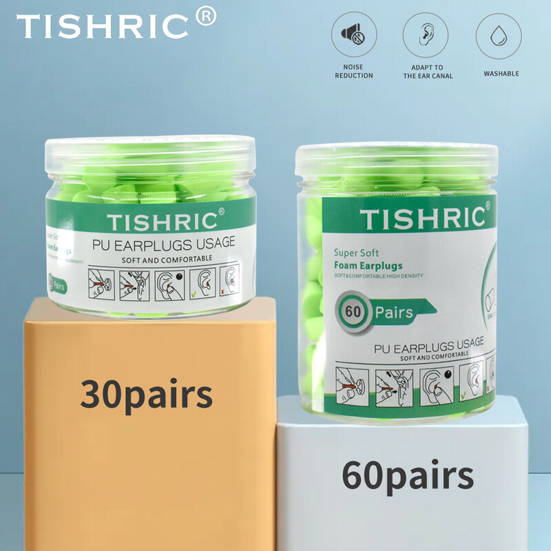 TISHRIC-Soft Esponja Ear Plugs, Redução de Ruído, Sleeping Earplug, Viagem, Taxa De Redução De Ruído, 35,5db, Isolamento Sonoro