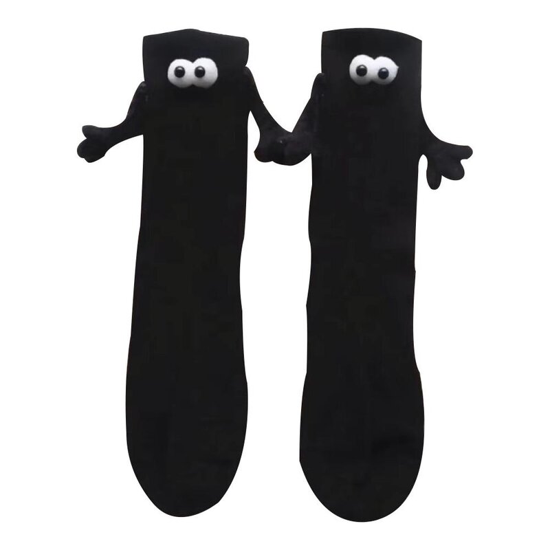 Grappige Creatieve Magnetische Zuighanden Zwart Wit Cartoon Ogen Koppels Sokken 1 Paar Club Celebrity Unisex Hand Hand Sokken