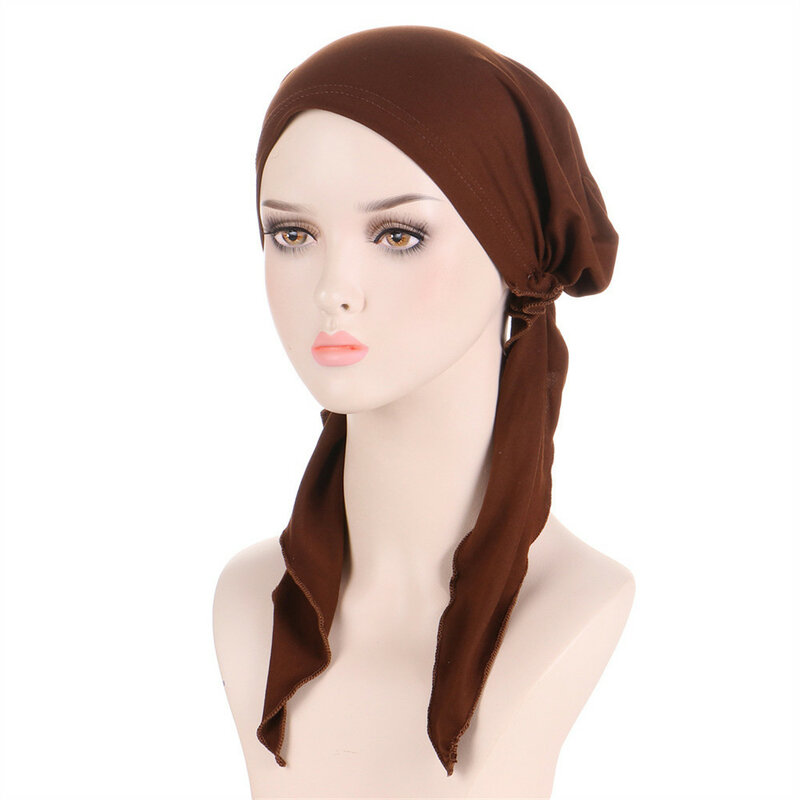New Muslim Inner Hijab Turban Women Pre-Tied Cap Long Tail Headscarf Wrap Beanies Bonnet Head Scarf Stretch Headwear Ninja Hat