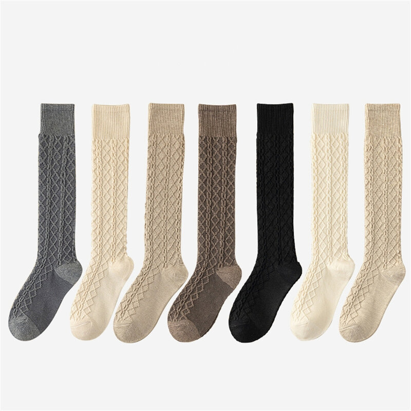 Calcetines largos de Cachemira de lana para mujer, medias gruesas y cálidas hasta la rodilla, calcetines de punto japoneses de Color sólido, Otoño e Invierno