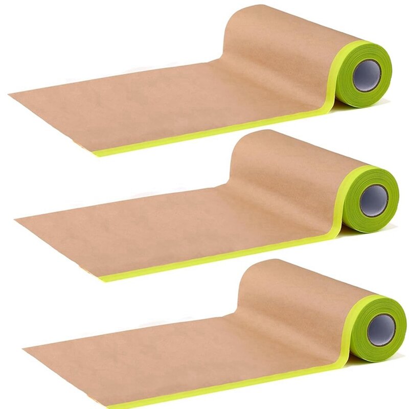 Pre-Taped Masking Paper For Painting, 3 Rolls 1 Size 50 Feet Tape Paint Masking Paper Rolls Painters Paper 15Cm X 15M