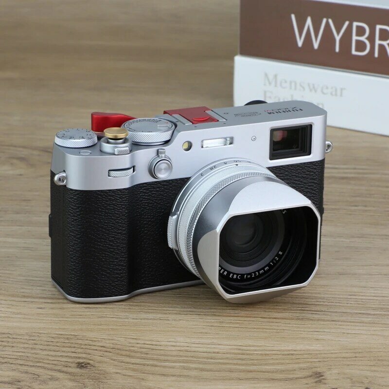Haoge kwadratowa metalowa osłona przeciwsłoneczna do Fujifilm Fuji X100VI srebrna kamera z pierścieniem 49mm Adapter do filtra UV