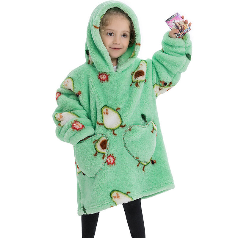 Новинка 2023, детский утолщенный плюшевый зимний теплый милый пуловер с животным рисунком, ленивый свитер, одеяло, толстовка