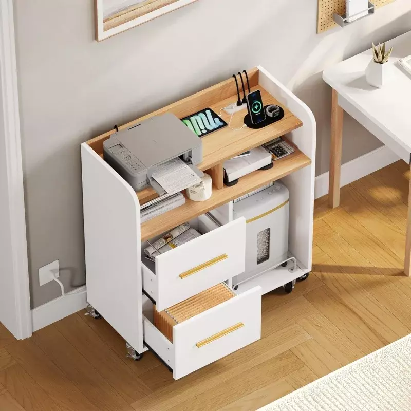 File Cabinet with Charging Station, Printer Table Cabinet for Home Office, Printer Stand Cart, Fits A4, Letter, Legal S