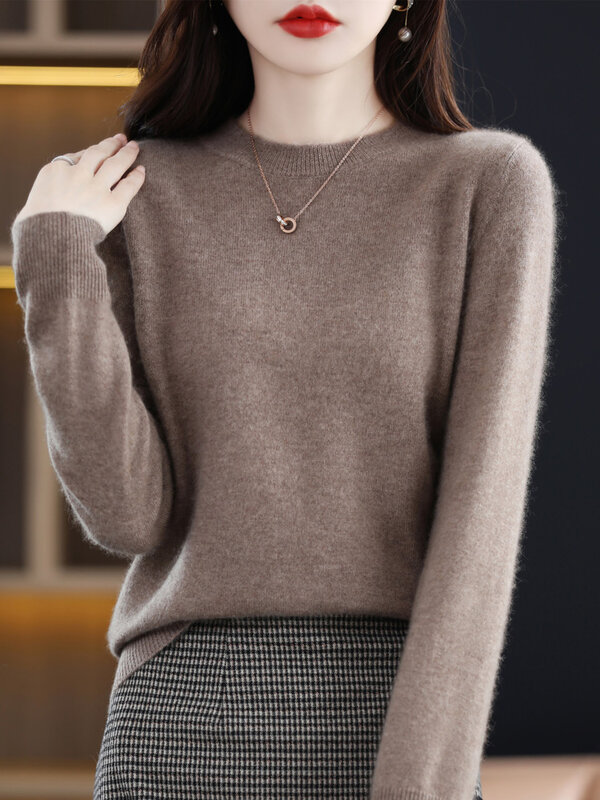 Spring Autumn Women O-neck Long Sleeve Pullover Sweater Basic Casual 100% Merino Wool Knitwear Soft Comfort Clothes Korean Tops