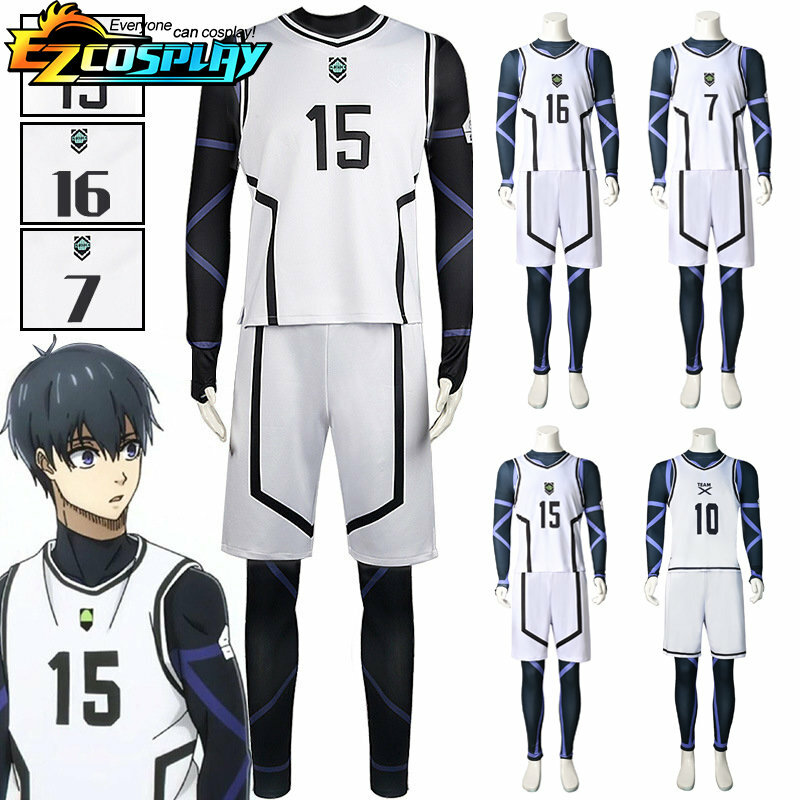 Yoichi Isagi Team White Uniform Anime Blue Lock Cosplay Costume Seishiro Nagi Wig Shoei Baro Football Jersey Sportswear