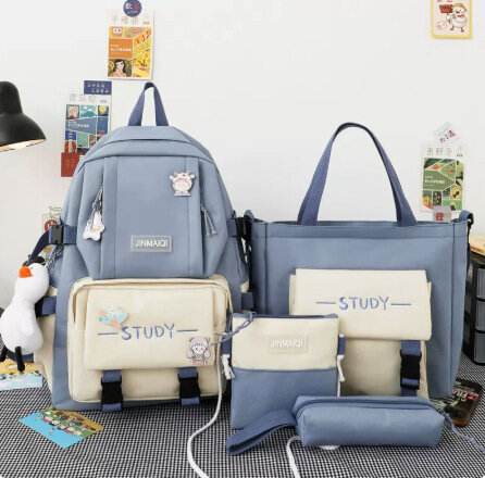 십대 소녀용 학생 책가방, 카와이 배낭, 책가방, 필통, 여성 여행 배낭 토트, 4 개 세트