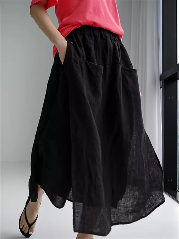 Pantalones de pierna ancha para mujer, pantalón holgado de gran tamaño, de lino, harén, de cintura alta, de algodón, verano, 2023