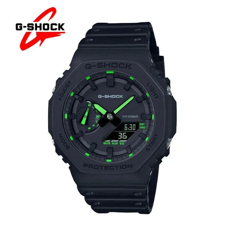 G-SHOCK-quartzo relógios para homens, multifuncionais esportes ao ar livre relógios, despertador à prova de choque, LED Dial Dual Display, moda, GA 2100
