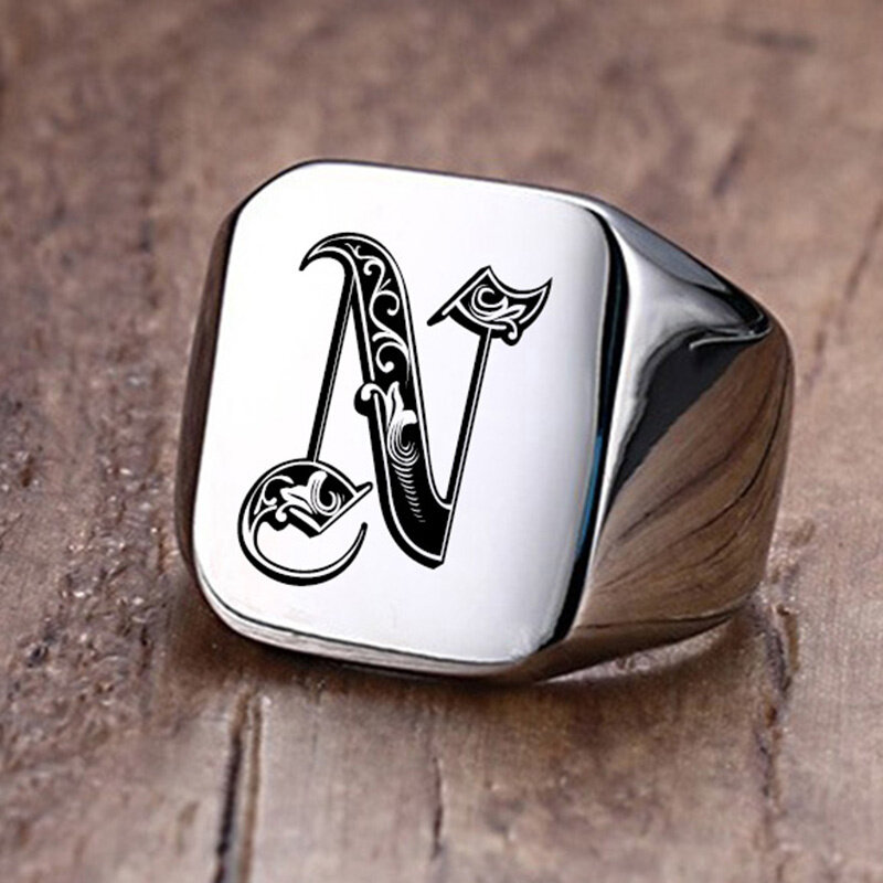 Vnox Retro iniziali anello con sigillo per uomo 18mm timbro pesante ingombrante banda maschile lettere in acciaio inossidabile gioielli personalizzati regalo per lui