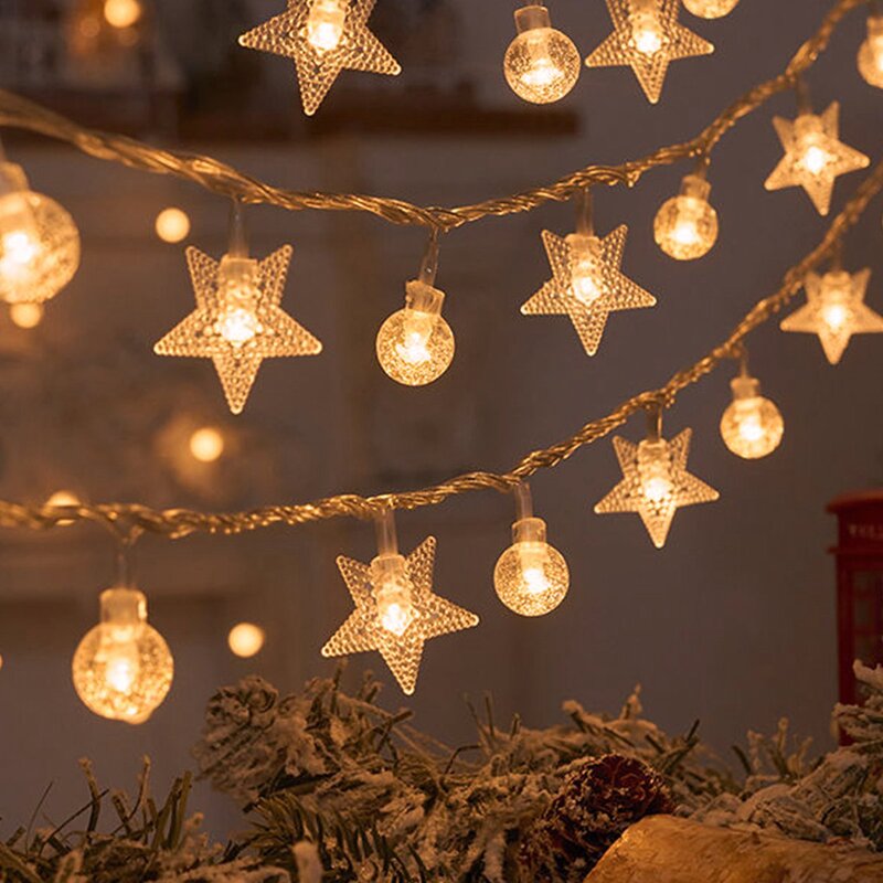 Snowflake LED string lights para decoração de Natal, feericamente festão, a pilhas, guirlanda, ano novo, 24, 1,5 m, 3m, 2024