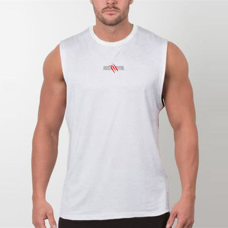 Muscle Guys Summer Mesh Quick Dry Heren Casual Bodybuilding Tank Tops Gym Fitness Mouwloos Absorberen Zweet Cool Gevoel T-Shirt