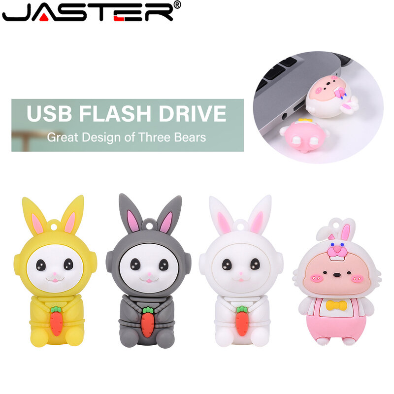 JASTER-Bonito dos desenhos animados USB Flash Drive, Pen Drive impermeável, Coelho Pendrive, Cle Memory Stick, USB 2.0, 32GB, 8GB, 16GB, 128GB, 64GB, Novo