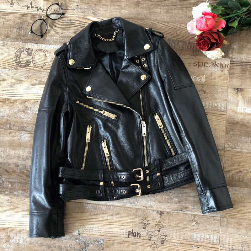 2023 New Genuine Leather Jacket Women 100% Sheepskin Coat Female Motorcycle Coats and Jackets Spring Autumn Femme Vest