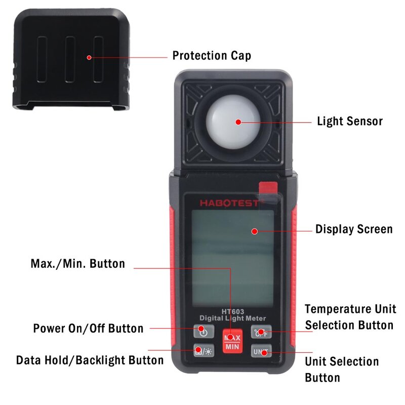 1pc habertest ht603 luxmeter digital medidor de iluminação lux tester analisador medidor de luz para a escola em casa escritório