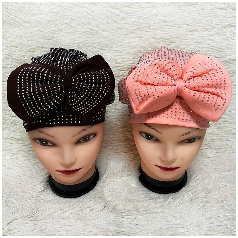 2024 grosir topi Turban elegan terbaru topi wanita manik-manik untuk India topi syal ikat kepala bungkus perempuan aksesori rambut wanita