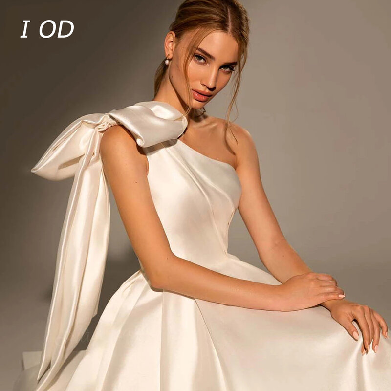 I OD gaun pernikahan tanpa lengan Satin sederhana gaun istana A-line gaun pengantin De Novia