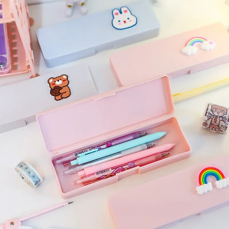 1 Pc Candy Color Pencil Case Cute Cartoon Decor Pencil Case Kawaii  Portable Girl Stationery Storage Box  Kids School Supplies