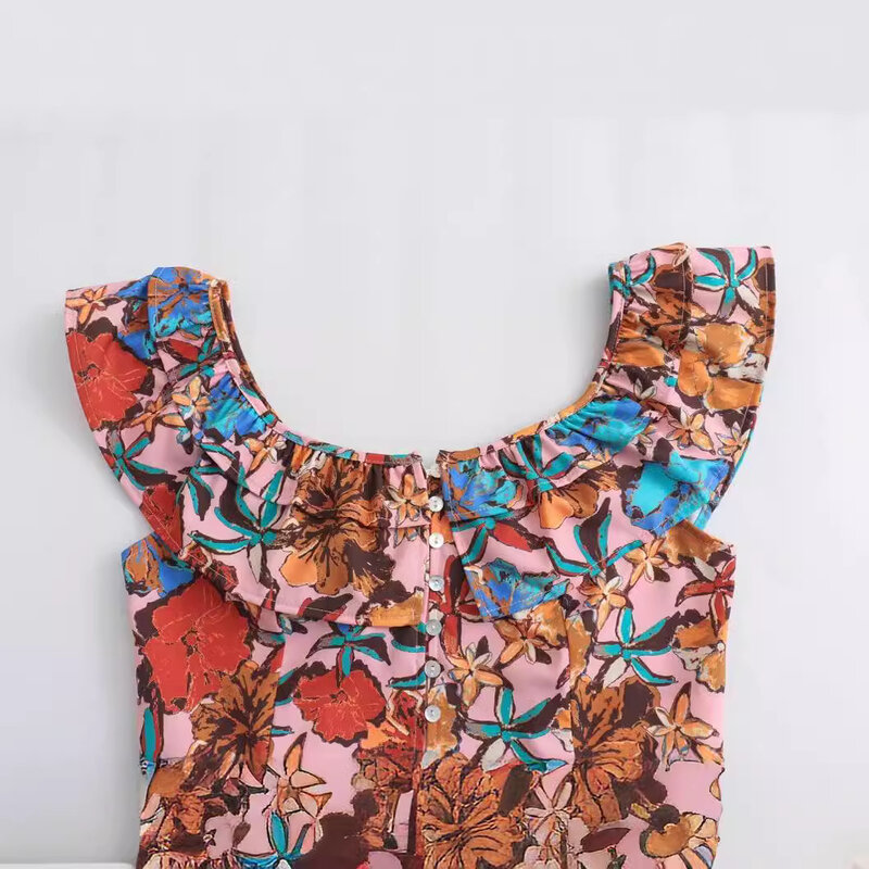 Set rok kamisol Boho kasual wanita, Set rok 2 potong, pakaian Midi motif bunga liburan pantai musim panas untuk wanita