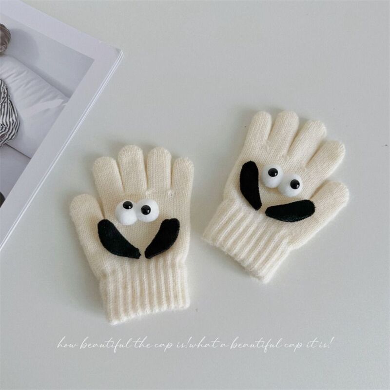 Occhi divertenti guanti invernali per bambini guanti per mani antivento caldi Unisex addensare guanti a dita intere all'aperto