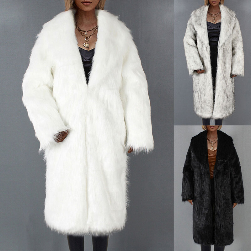 Женская одежда, пальто, пальто из искусственного меха, теплое пальто, длинный костюм с длинным рукавом, однотонная женская одежда, повседневная зимняя одежда